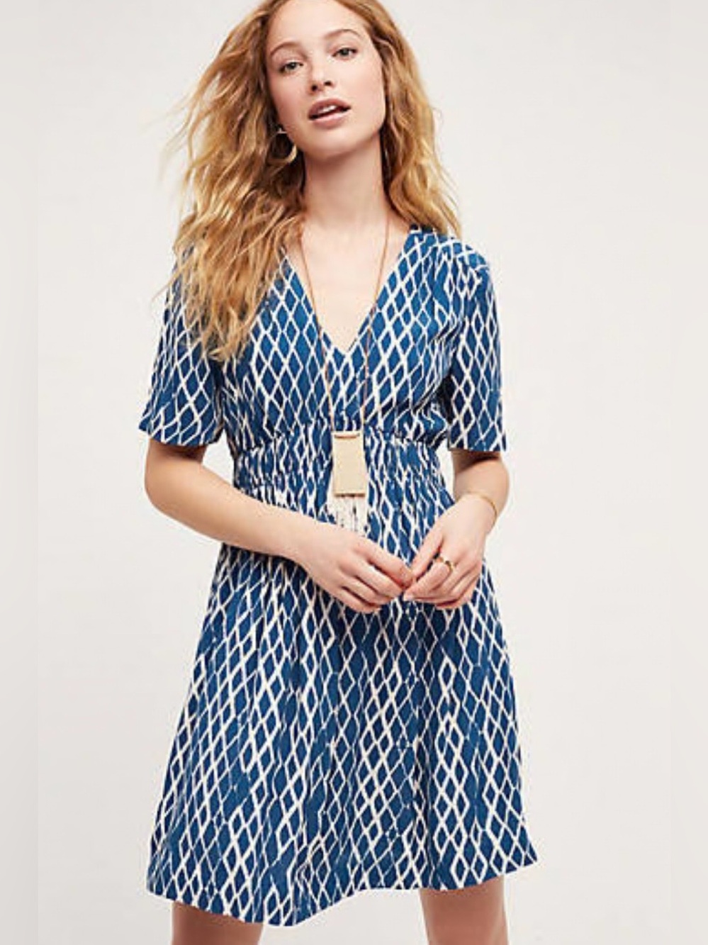 Anthropologie HD in Paris Archipelago Blue White Dress Short Sleeve Size 2P